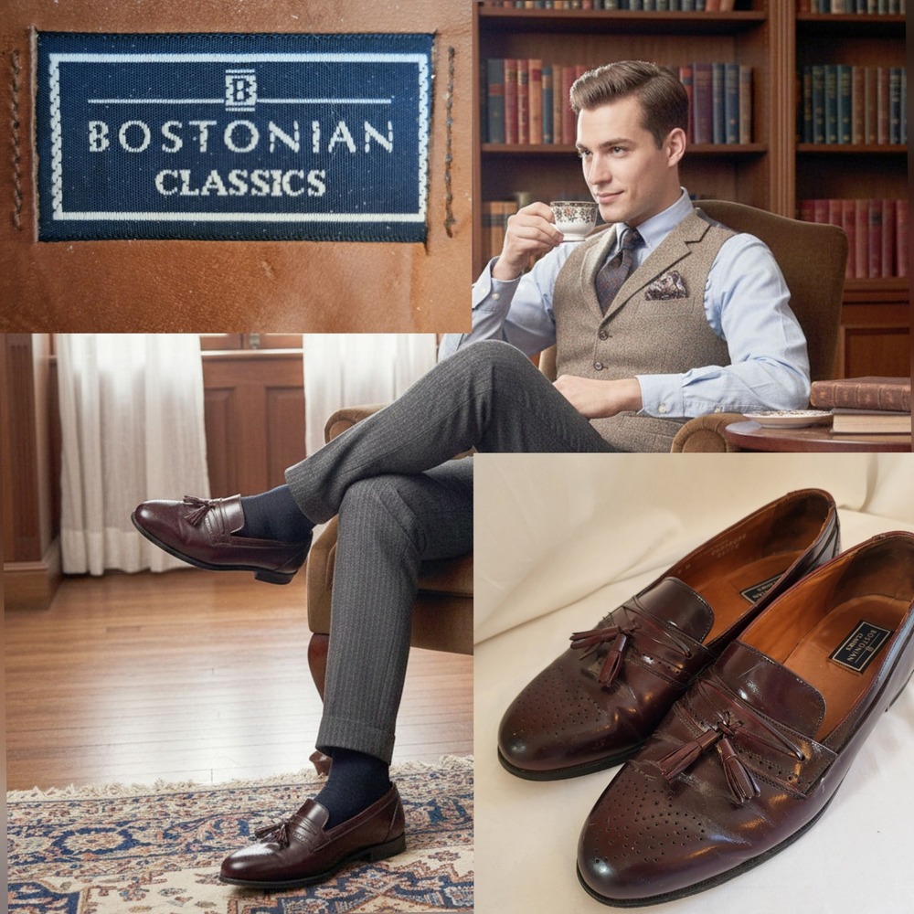 Bostonian‎ Classics Vintage Leather Tassel Loafers Burgundy  Size 8 Made in USA